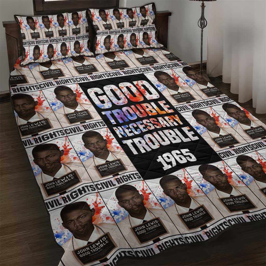 John Lewis Quilt Bed Set with Mugshot Collage Design Civil Rights Portrait Good Trouble Tribute - African Pride