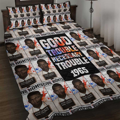 John Lewis Quilt Bed Set with Mugshot Collage Design Civil Rights Portrait Good Trouble Tribute - African Pride