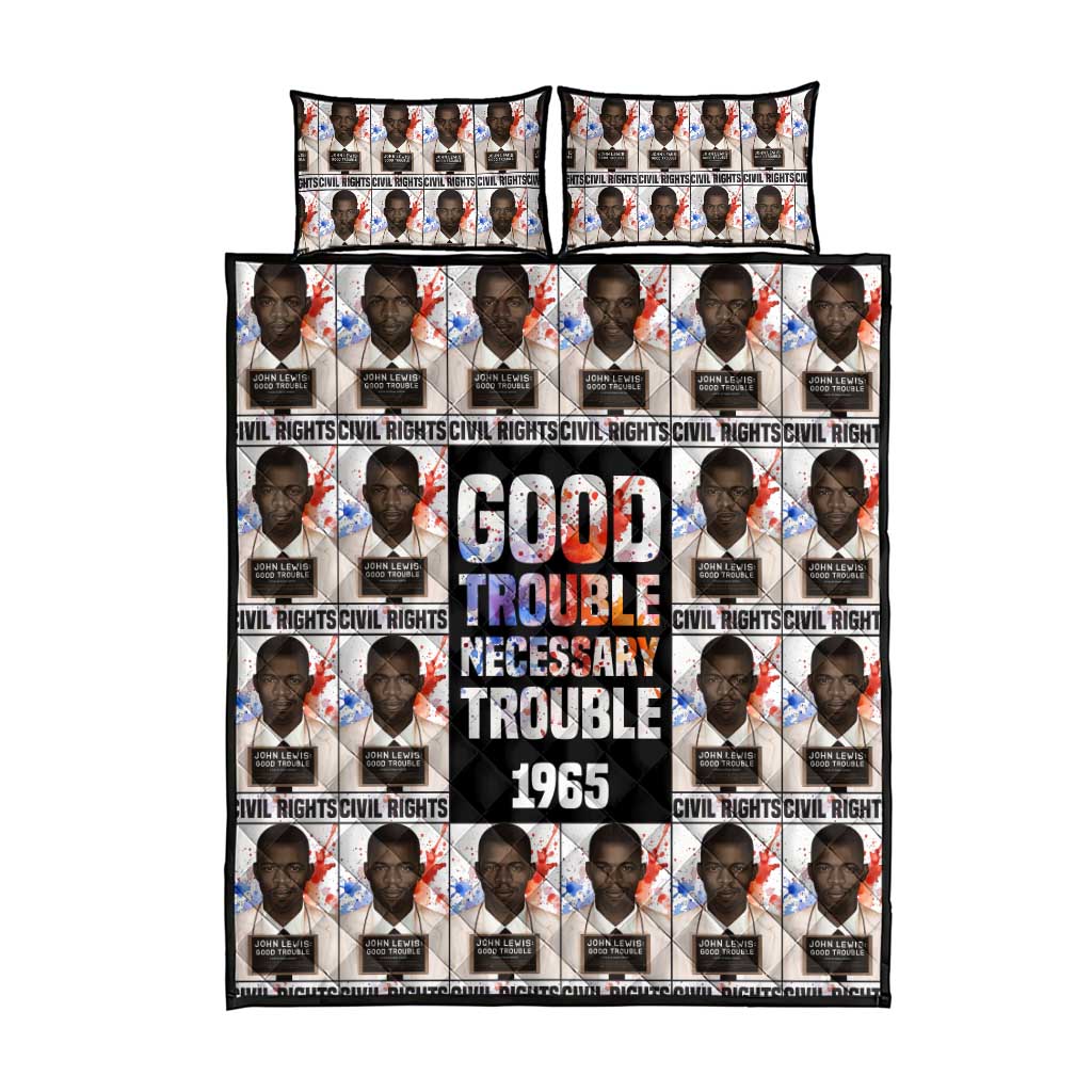 John Lewis Quilt Bed Set with Mugshot Collage Design Civil Rights Portrait Good Trouble Tribute - African Pride