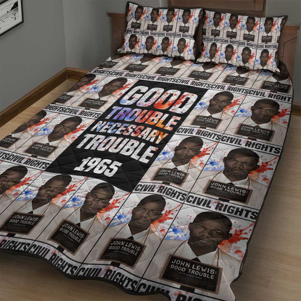 John Lewis Quilt Bed Set with Mugshot Collage Design Civil Rights Portrait Good Trouble Tribute - African Pride