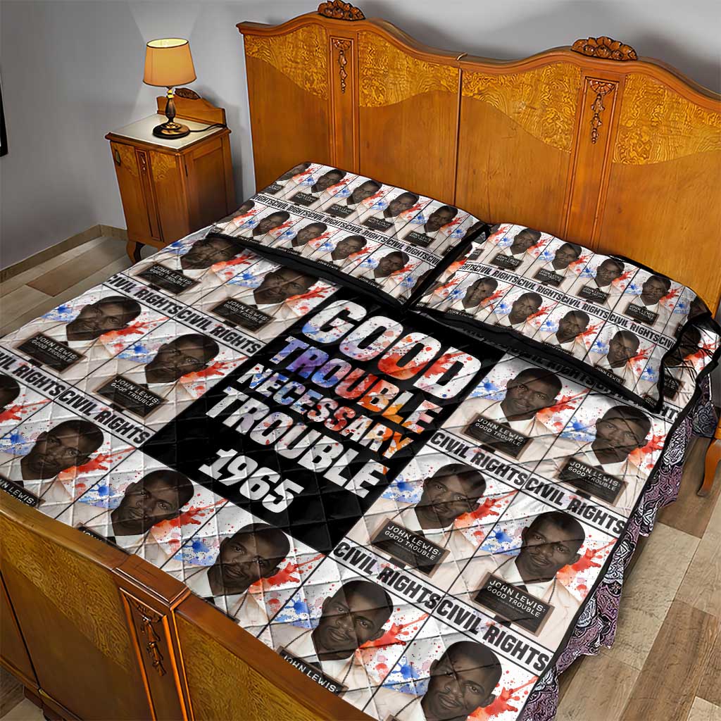 John Lewis Quilt Bed Set with Mugshot Collage Design Civil Rights Portrait Good Trouble Tribute - African Pride