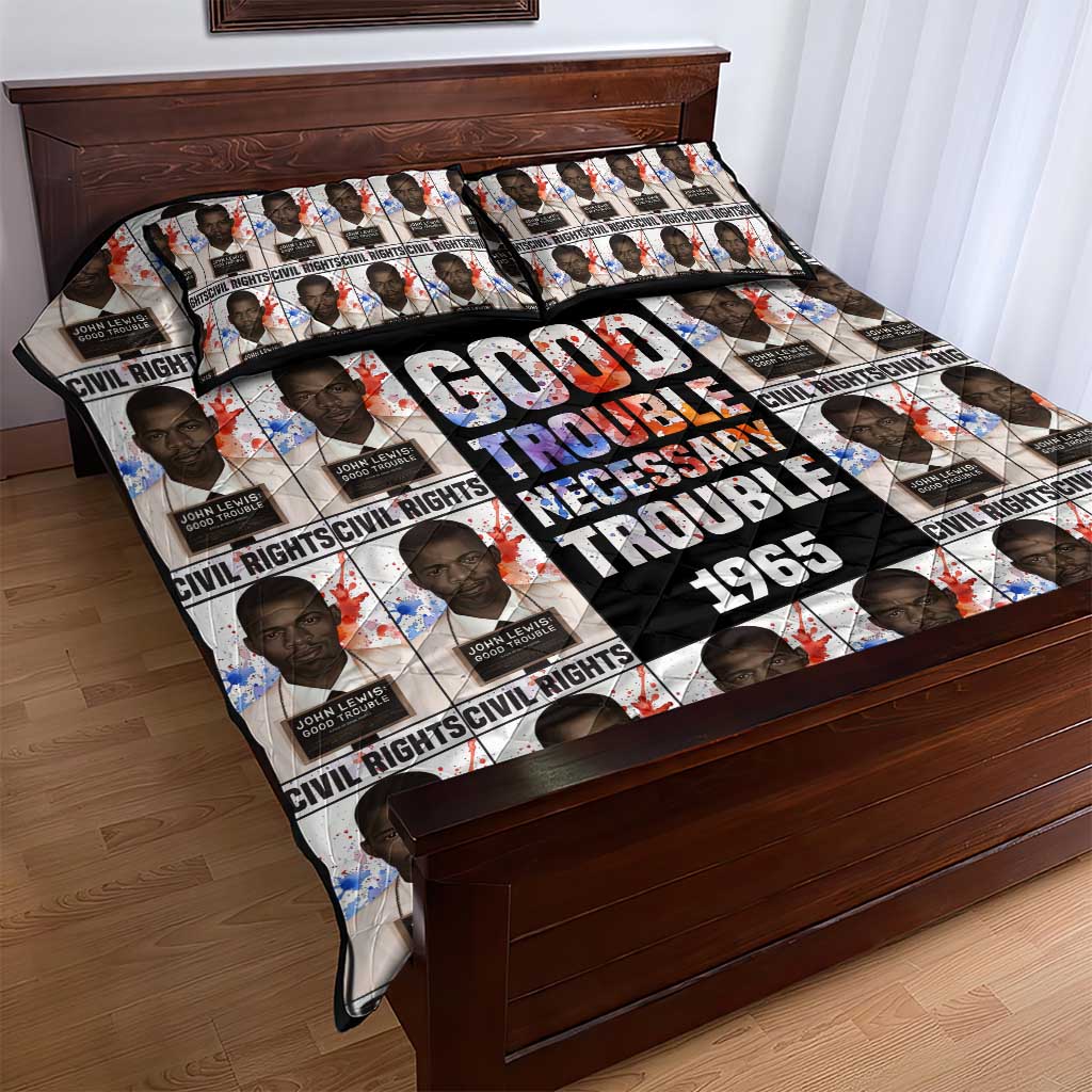 John Lewis Quilt Bed Set with Mugshot Collage Design Civil Rights Portrait Good Trouble Tribute - African Pride