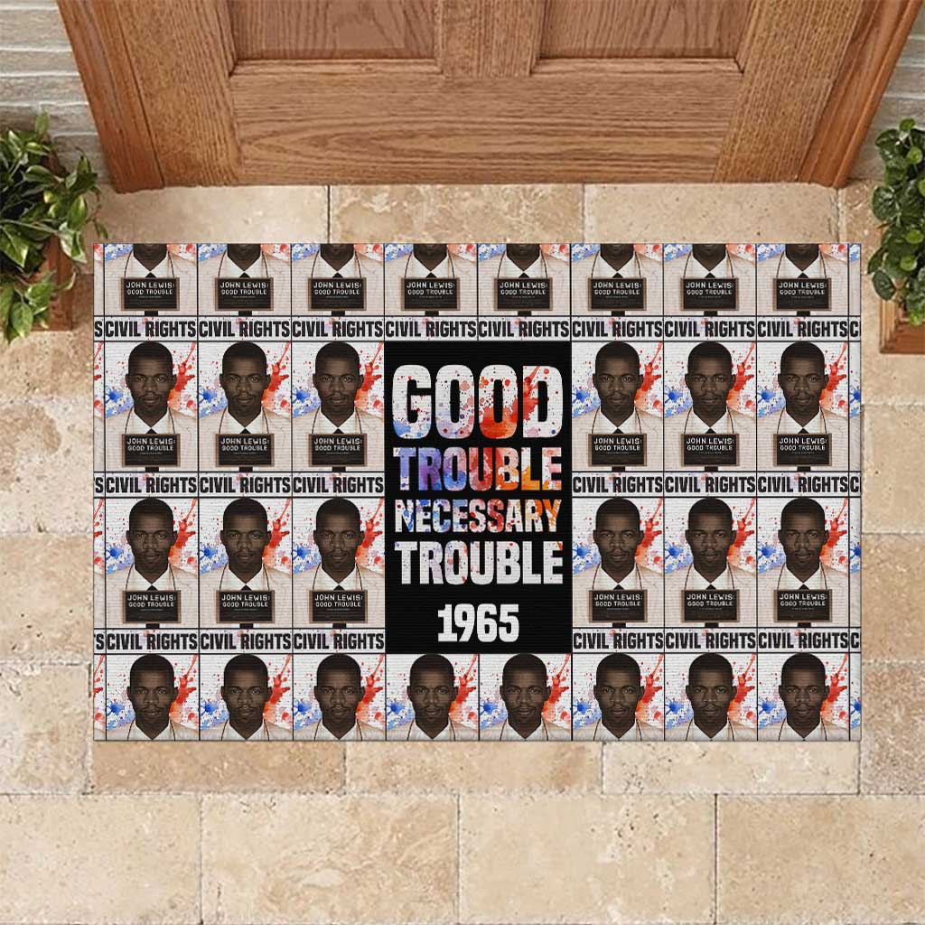 John Lewis Rubber Doormat with Mugshot Collage Design Civil Rights Portrait Good Trouble Tribute - African Pride