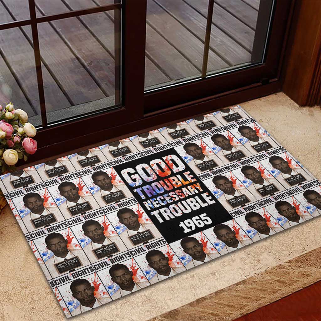 John Lewis Rubber Doormat with Mugshot Collage Design Civil Rights Portrait Good Trouble Tribute - African Pride