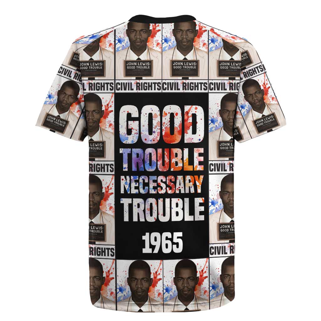 John Lewis Rugby Jersey with Mugshot Collage Design Civil Rights Portrait Good Trouble Tribute - African Pride