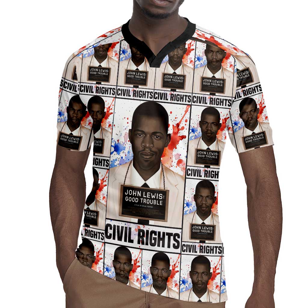John Lewis Rugby Jersey with Mugshot Collage Design Civil Rights Portrait Good Trouble Tribute - African Pride