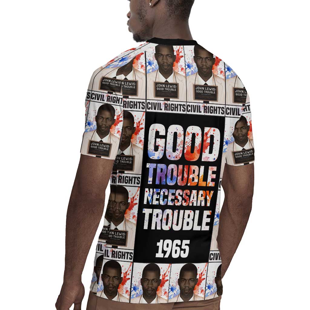 John Lewis Rugby Jersey with Mugshot Collage Design Civil Rights Portrait Good Trouble Tribute - African Pride