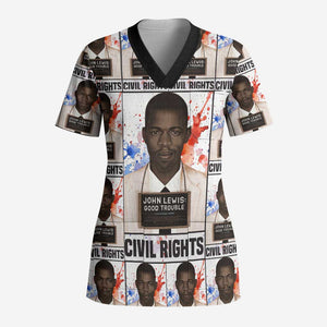 John Lewis Scrub Top with Mugshot Collage Design Civil Rights Portrait Good Trouble Tribute - African Pride