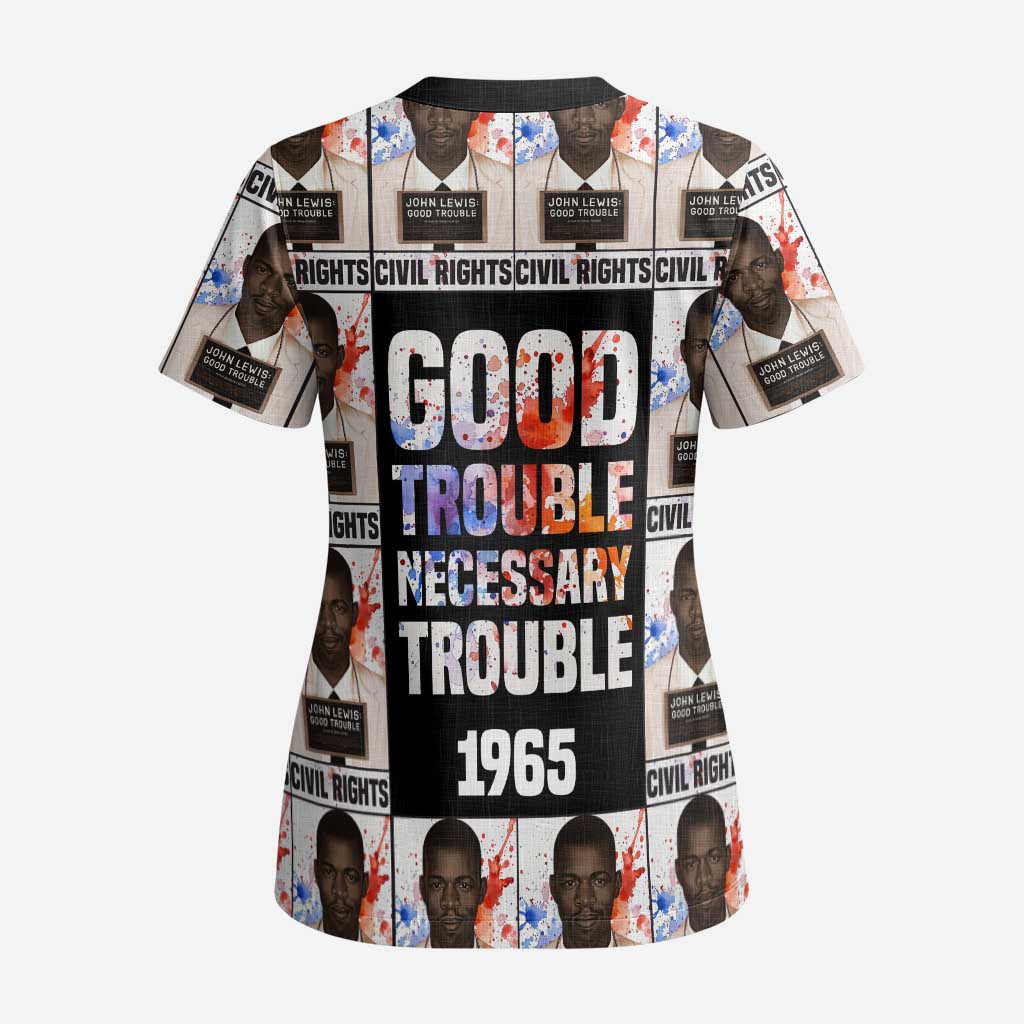 John Lewis Scrub Top with Mugshot Collage Design Civil Rights Portrait Good Trouble Tribute - African Pride