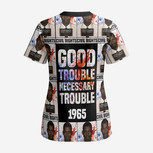 John Lewis Scrub Top with Mugshot Collage Design Civil Rights Portrait Good Trouble Tribute - African Pride
