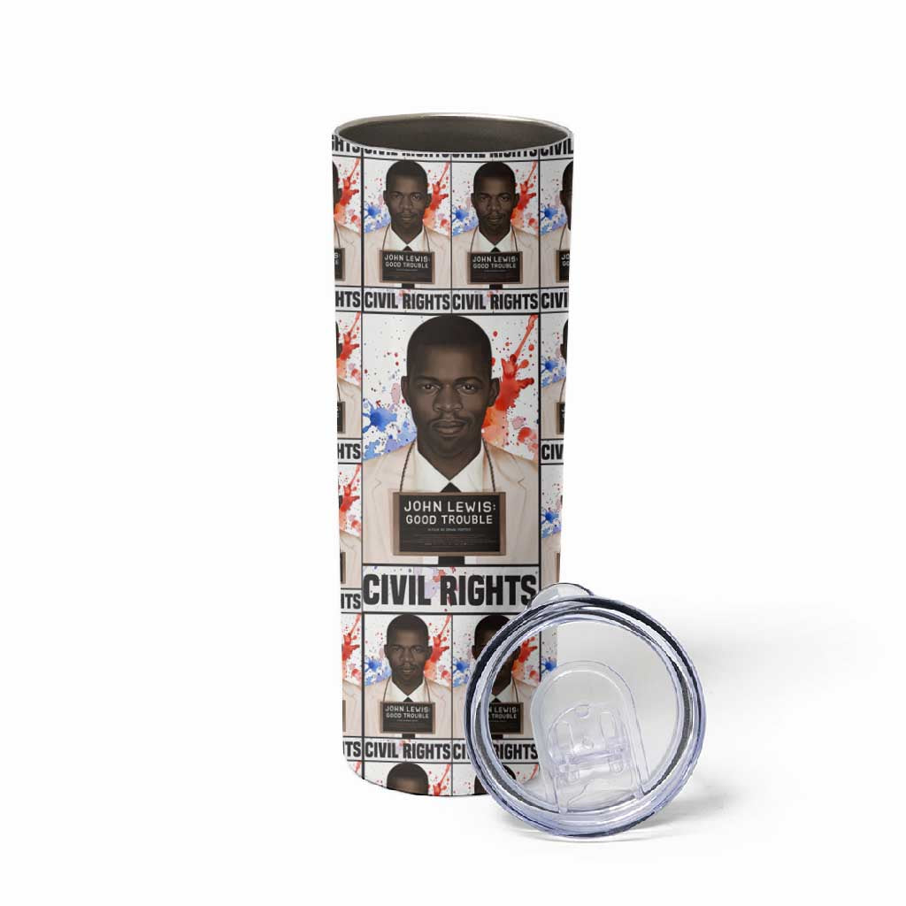 John Lewis Skinny Tumbler with Mugshot Collage Design Civil Rights Portrait Good Trouble Tribute - African Pride