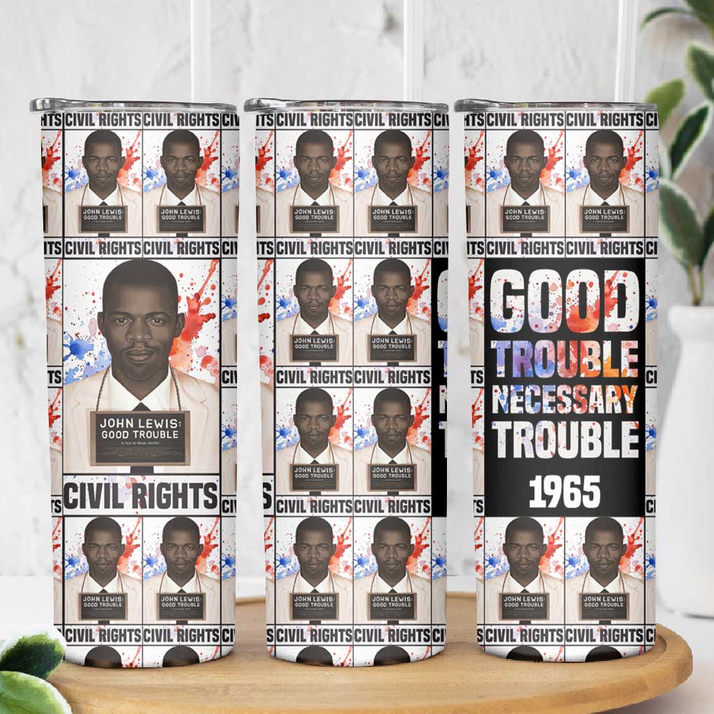 John Lewis Skinny Tumbler with Mugshot Collage Design Civil Rights Portrait Good Trouble Tribute - African Pride