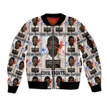 John Lewis Sleeve Zip Bomber Jacket with Mugshot Collage Design Civil Rights Portrait Good Trouble Tribute - African Pride