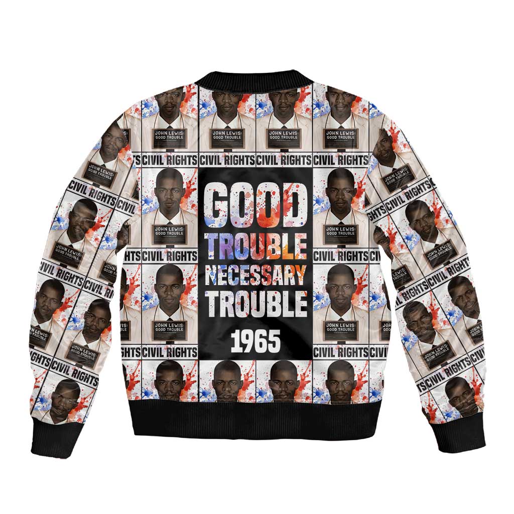 John Lewis Sleeve Zip Bomber Jacket with Mugshot Collage Design Civil Rights Portrait Good Trouble Tribute - African Pride