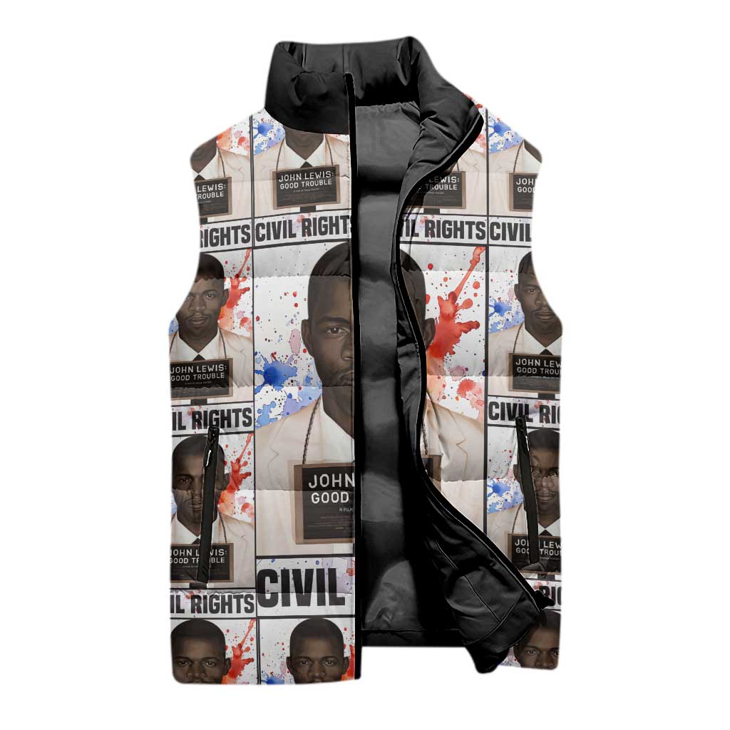 John Lewis Sleeveless Puffer Jacket with Mugshot Collage Design Civil Rights Portrait Good Trouble Tribute - African Pride