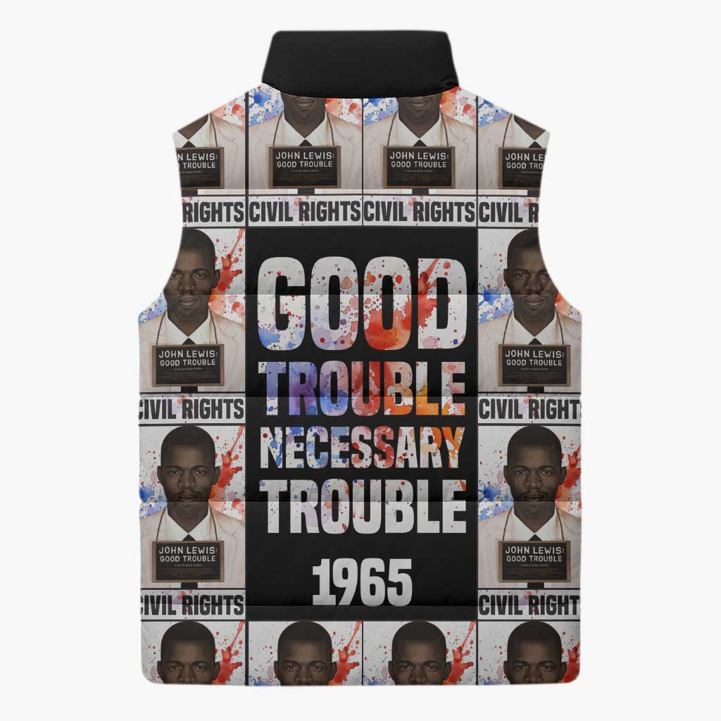 John Lewis Sleeveless Puffer Jacket with Mugshot Collage Design Civil Rights Portrait Good Trouble Tribute - African Pride