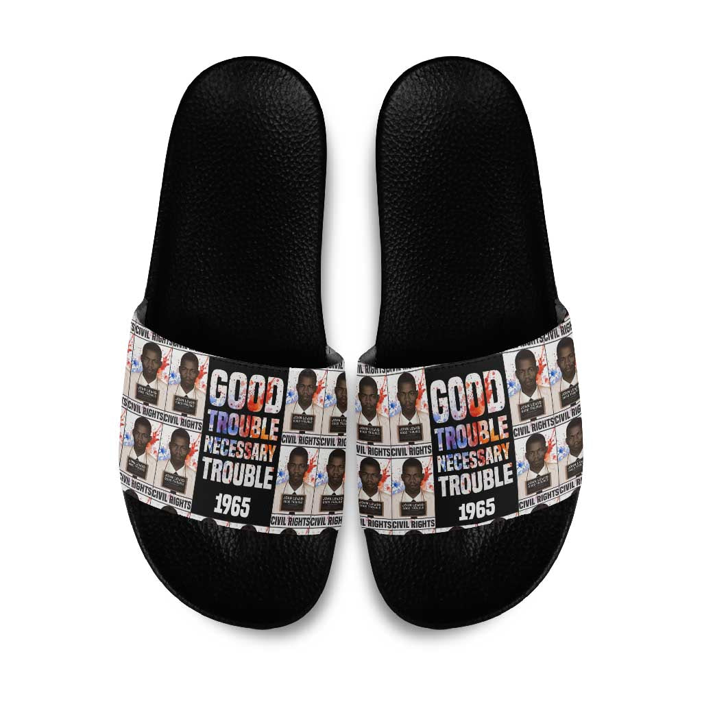 John Lewis Slide Sandals with Mugshot Collage Design Civil Rights Portrait Good Trouble Tribute - African Pride