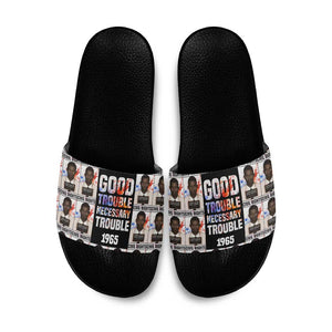 John Lewis Slide Sandals with Mugshot Collage Design Civil Rights Portrait Good Trouble Tribute - African Pride