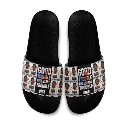 John Lewis Slide Sandals with Mugshot Collage Design Civil Rights Portrait Good Trouble Tribute - African Pride