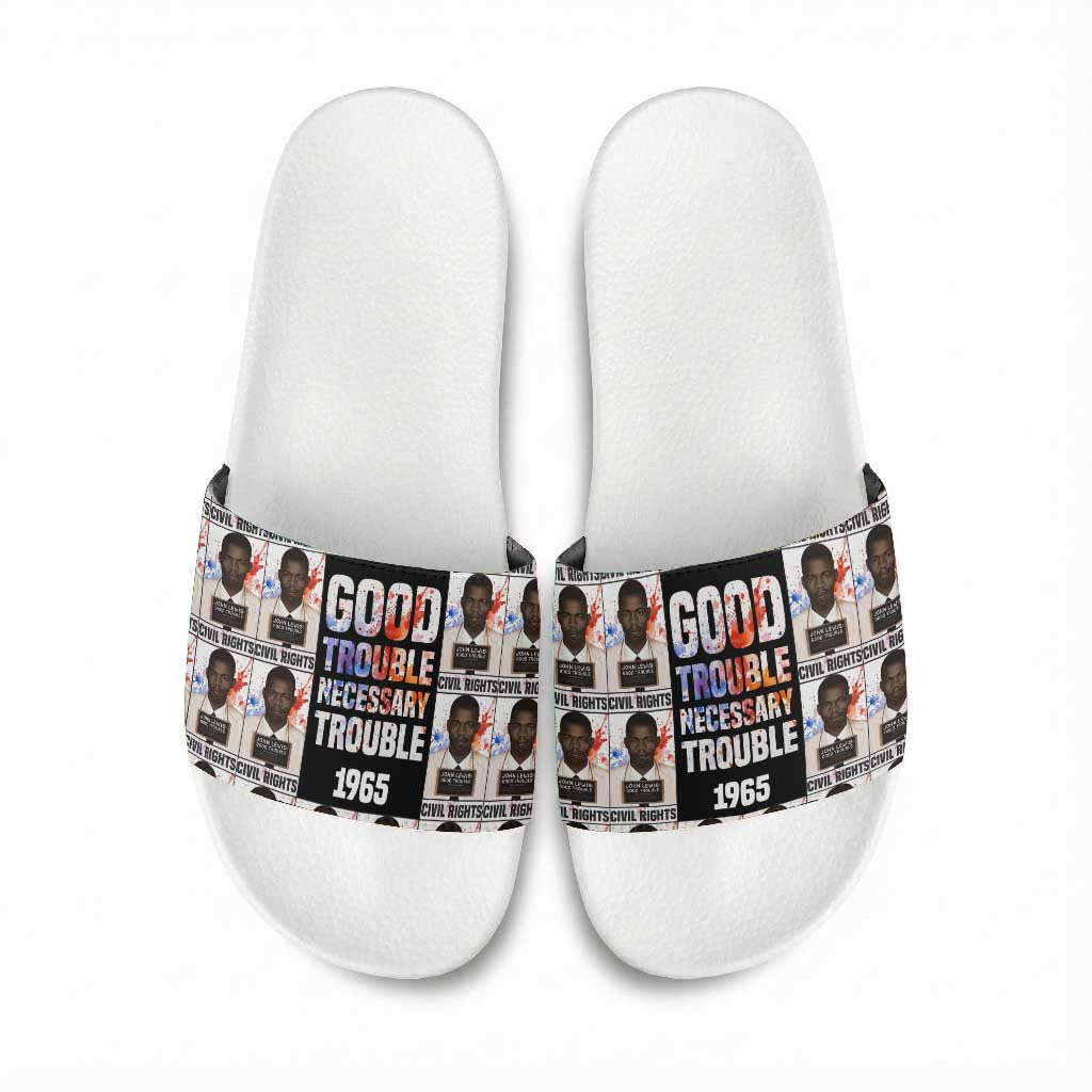 John Lewis Slide Sandals with Mugshot Collage Design Civil Rights Portrait Good Trouble Tribute - African Pride