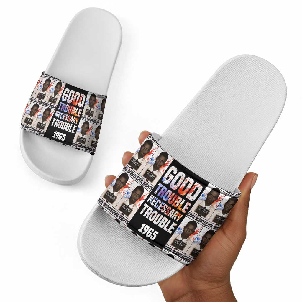 John Lewis Slide Sandals with Mugshot Collage Design Civil Rights Portrait Good Trouble Tribute - African Pride