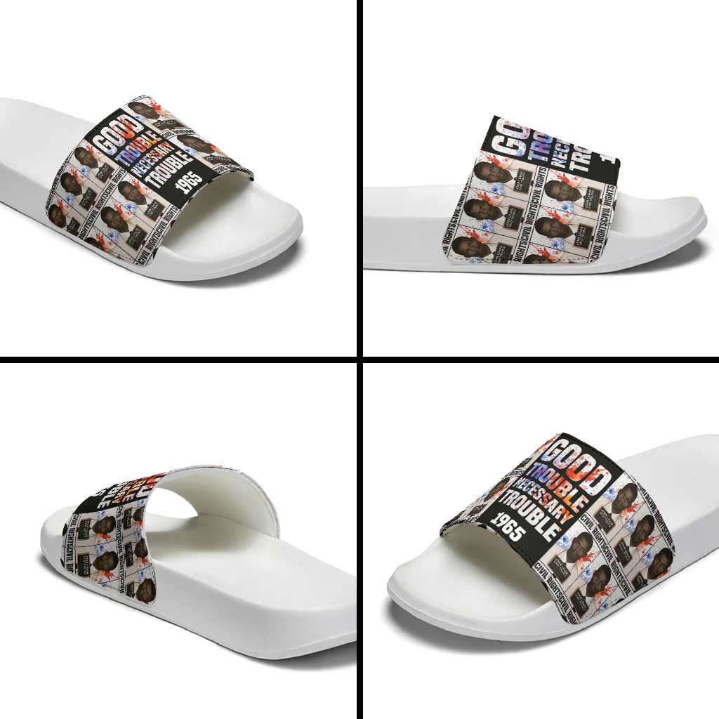 John Lewis Slide Sandals with Mugshot Collage Design Civil Rights Portrait Good Trouble Tribute - African Pride