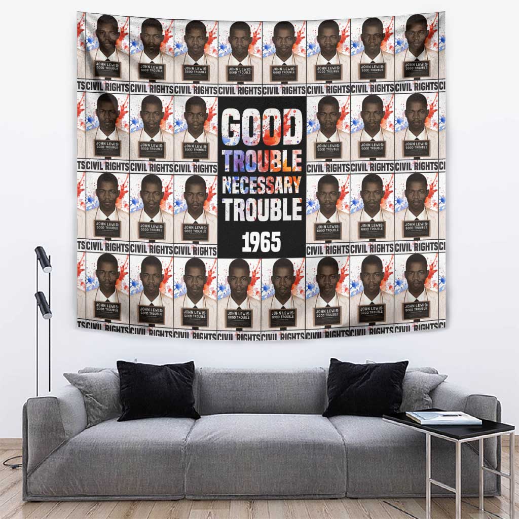 John Lewis Tapestry with Mugshot Collage Design Civil Rights Portrait Good Trouble Tribute - African Pride