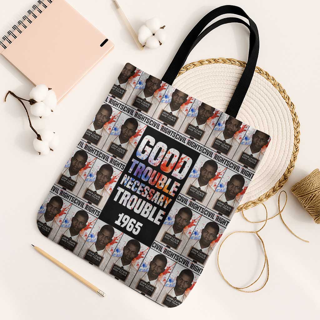 John Lewis Tote Bag with Mugshot Collage Design Civil Rights Portrait Good Trouble Tribute - African Pride