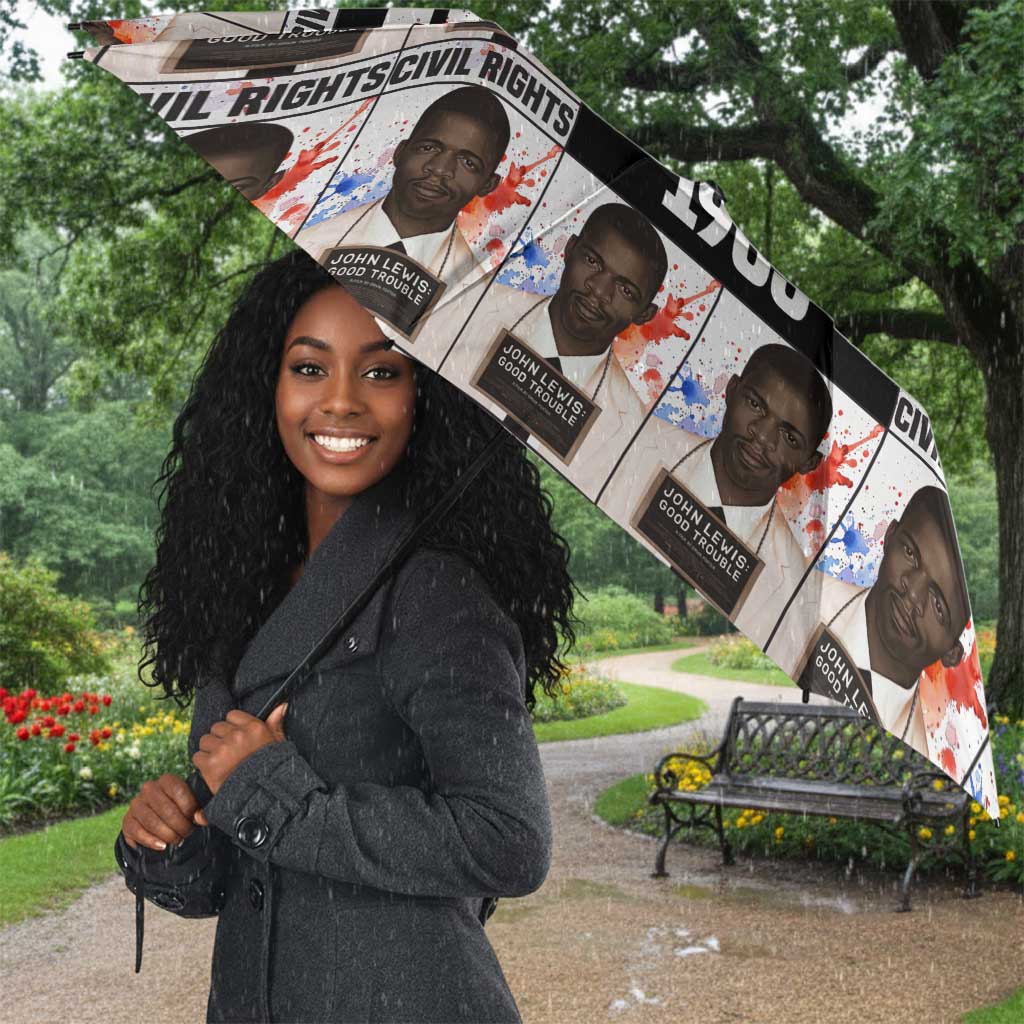John Lewis Umbrella with Mugshot Collage Design Civil Rights Portrait Good Trouble Tribute - African Pride
