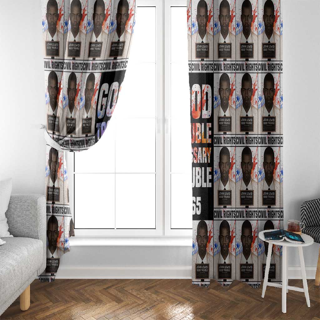 John Lewis Window Curtain with Mugshot Collage Design Civil Rights Portrait Good Trouble Tribute - African Pride