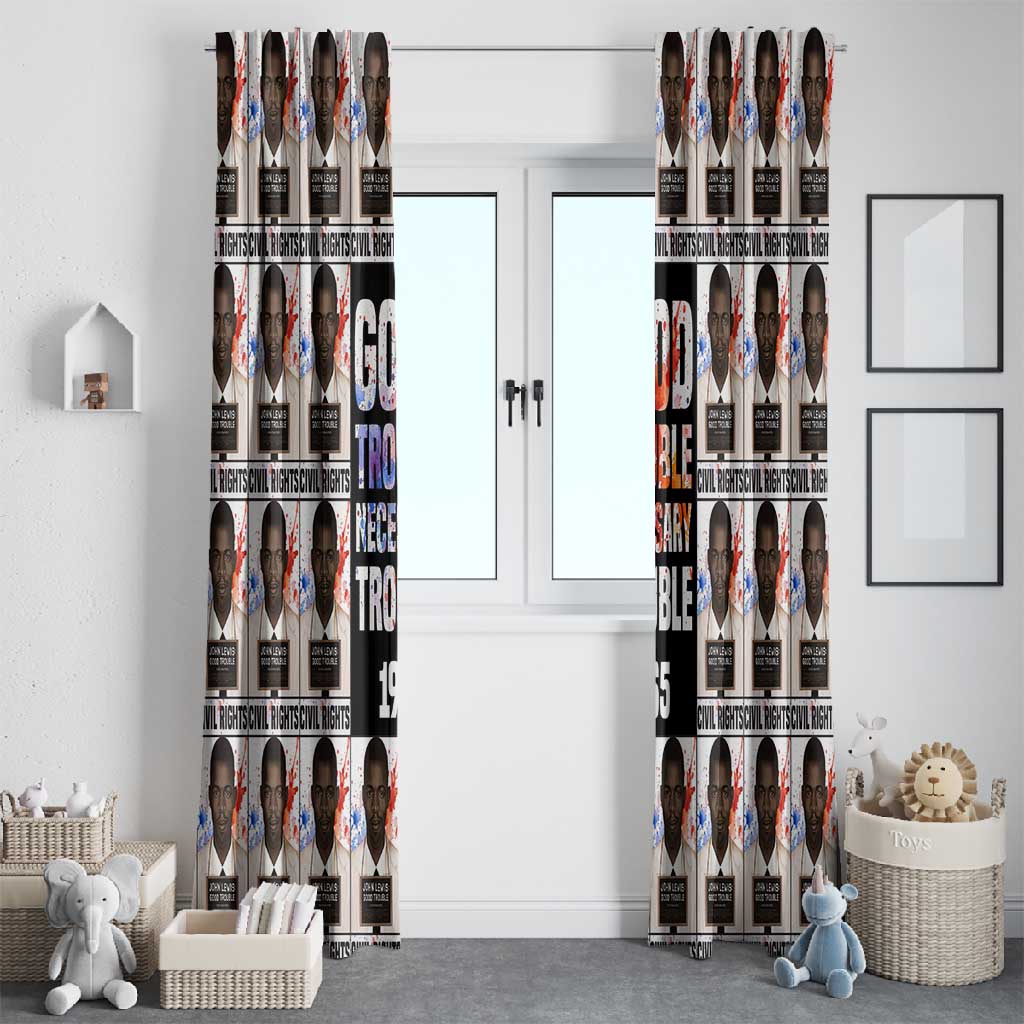 John Lewis Window Curtain with Mugshot Collage Design Civil Rights Portrait Good Trouble Tribute - African Pride