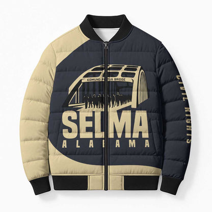 John Lewis Bomber Puffer Jacket with Selma Bridge Graphic Civil Rights and Voting Rights Tribute - African Pride