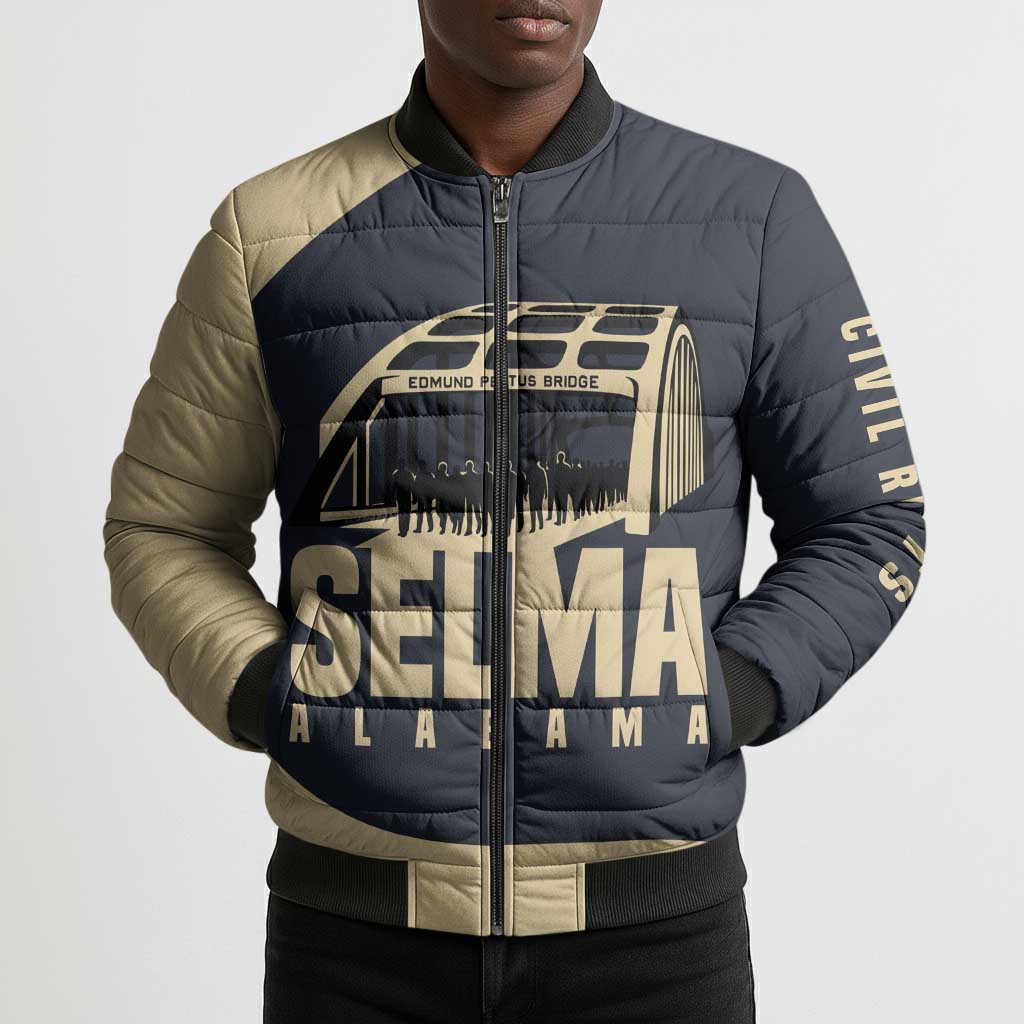 John Lewis Bomber Puffer Jacket with Selma Bridge Graphic Civil Rights and Voting Rights Tribute - African Pride