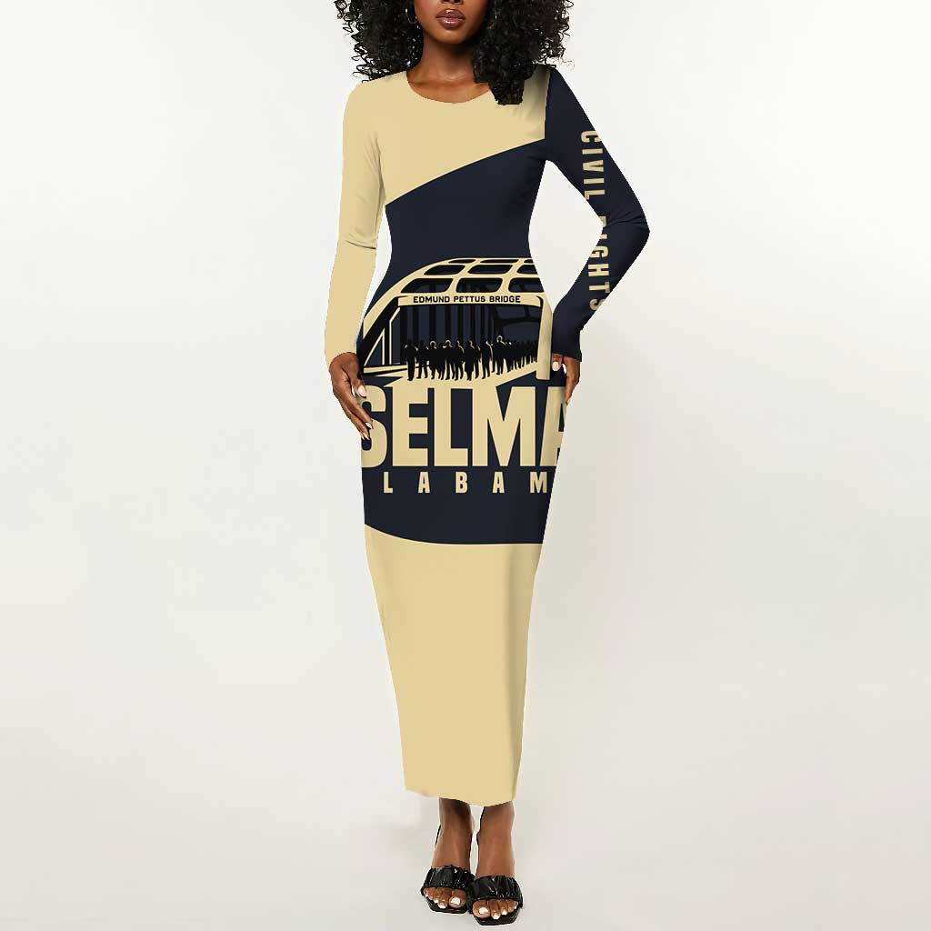 John Lewis Long Sleeve Bodycon Dress with Selma Bridge Graphic Civil Rights and Voting Rights Tribute - African Pride
