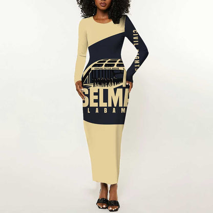 John Lewis Long Sleeve Bodycon Dress with Selma Bridge Graphic Civil Rights and Voting Rights Tribute - African Pride