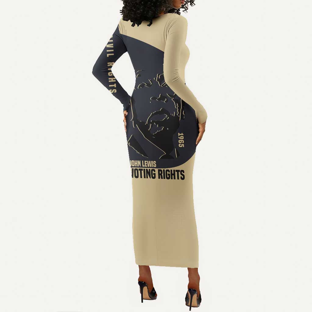 John Lewis Long Sleeve Bodycon Dress with Selma Bridge Graphic Civil Rights and Voting Rights Tribute - African Pride