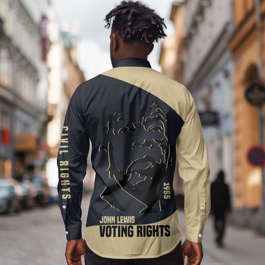 John Lewis Long Sleeve Button Shirt with Selma Bridge Graphic Civil Rights and Voting Rights Tribute - African Pride