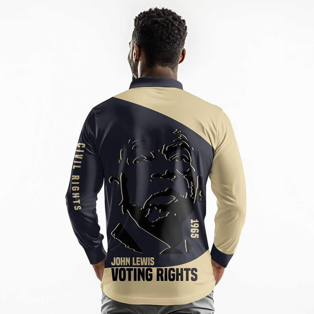 John Lewis Long Sleeve Polo Shirt with Selma Bridge Graphic Civil Rights and Voting Rights Tribute - African Pride