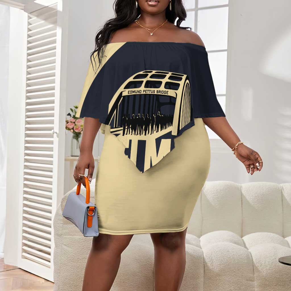 John Lewis Off Shoulder Short Dress with Selma Bridge Graphic Civil Rights and Voting Rights Tribute - African Pride