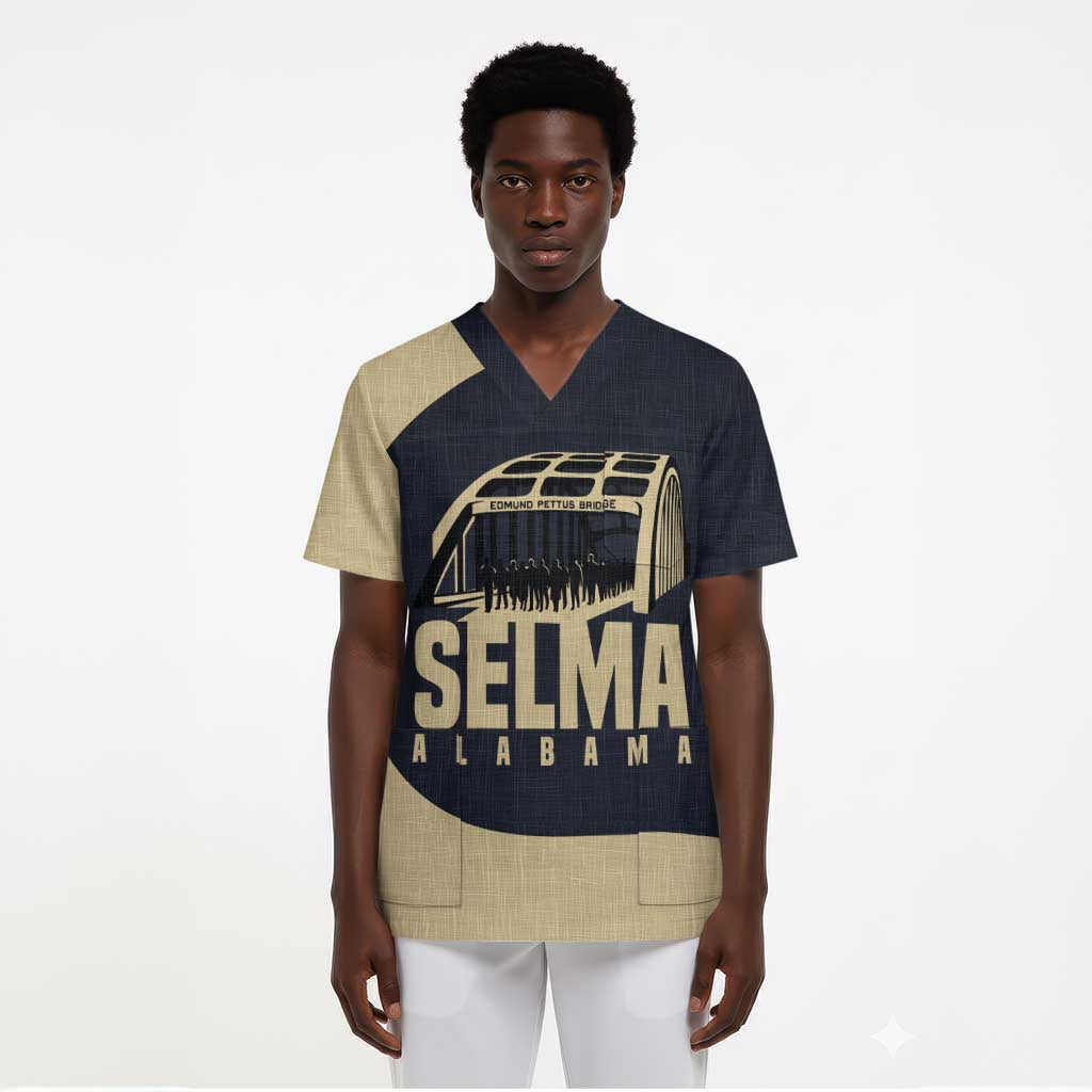 John Lewis Scrub Top with Selma Bridge Graphic Civil Rights and Voting Rights Tribute - African Pride