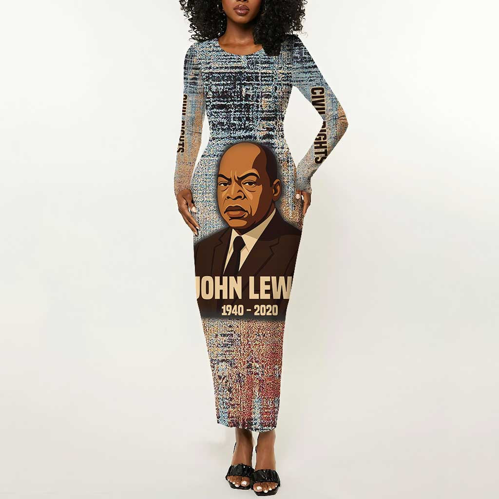 John Lewis Long Sleeve Bodycon Dress with Freedom Quote Graphic Civil Rights and Legacy Tribute - African Pride