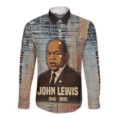 John Lewis Long Sleeve Button Shirt with Freedom Quote Graphic Civil Rights and Legacy Tribute - African Pride