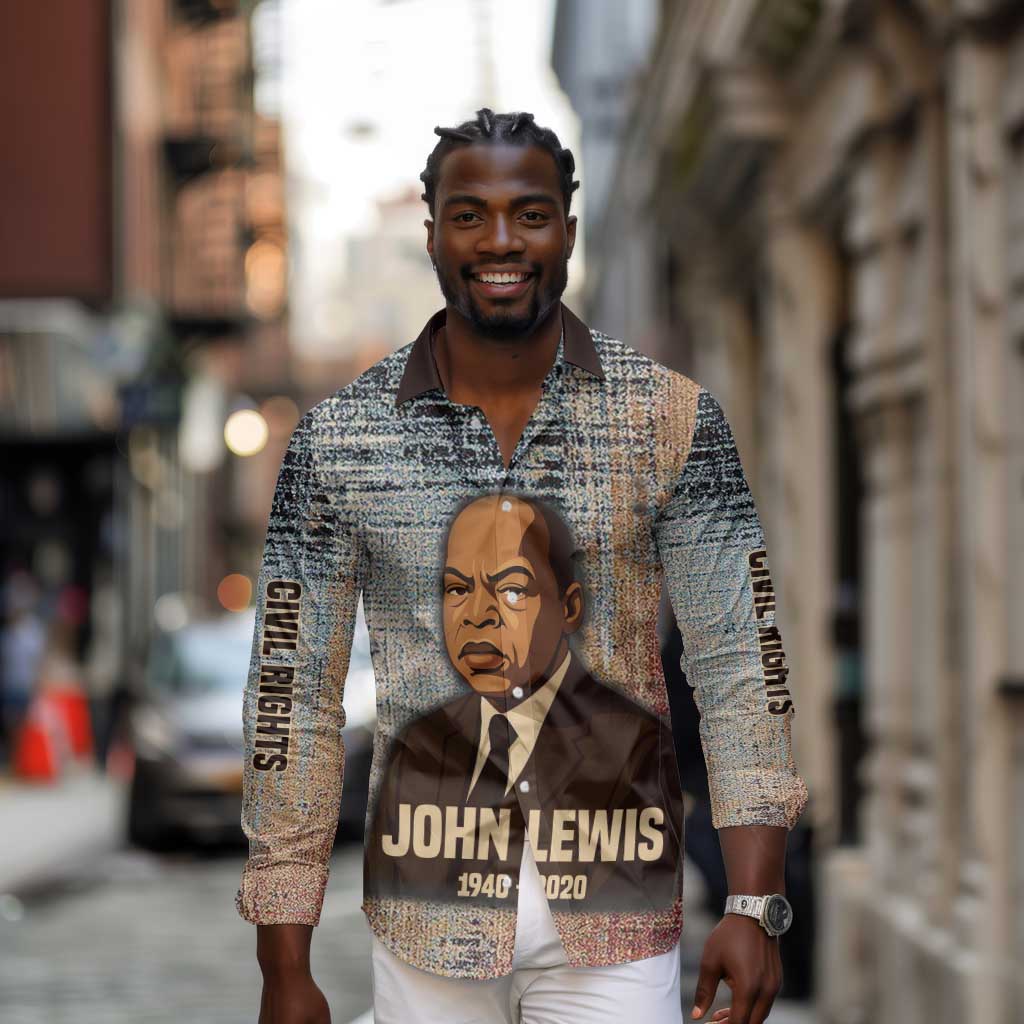 John Lewis Long Sleeve Button Shirt with Freedom Quote Graphic Civil Rights and Legacy Tribute - African Pride