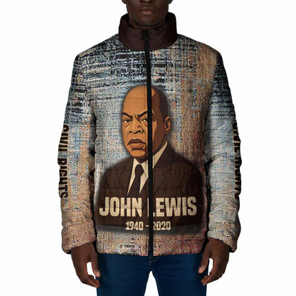 John Lewis Padded Jacket with Freedom Quote Graphic Civil Rights and Legacy Tribute - African Pride