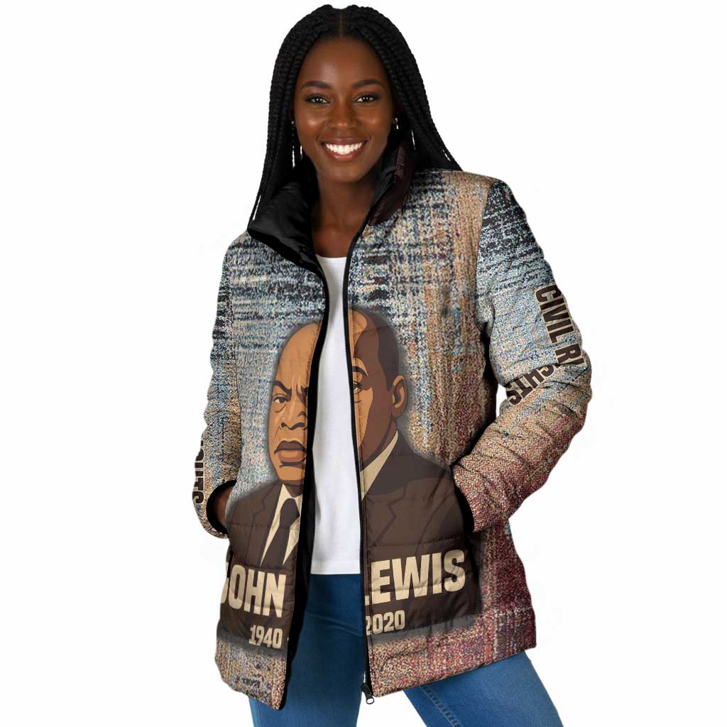 John Lewis Padded Jacket with Freedom Quote Graphic Civil Rights and Legacy Tribute - African Pride