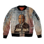 John Lewis Sleeve Zip Bomber Jacket with Freedom Quote Graphic Civil Rights and Legacy Tribute - African Pride