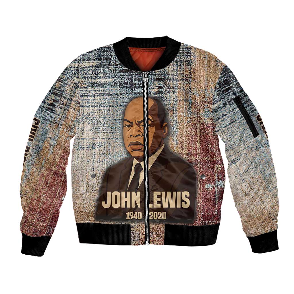 John Lewis Sleeve Zip Bomber Jacket with Freedom Quote Graphic Civil Rights and Legacy Tribute - African Pride