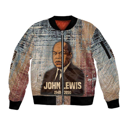 John Lewis Sleeve Zip Bomber Jacket with Freedom Quote Graphic Civil Rights and Legacy Tribute - African Pride
