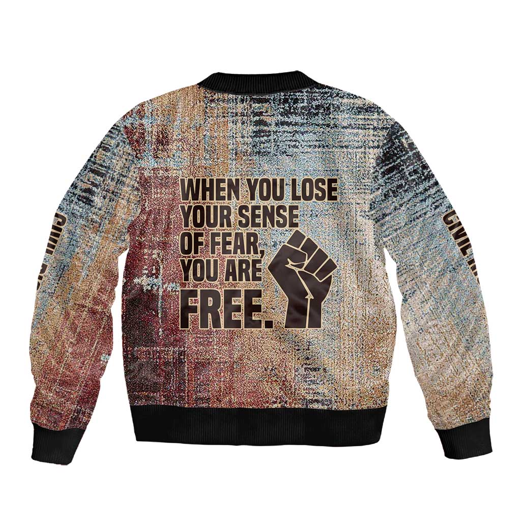 John Lewis Sleeve Zip Bomber Jacket with Freedom Quote Graphic Civil Rights and Legacy Tribute - African Pride