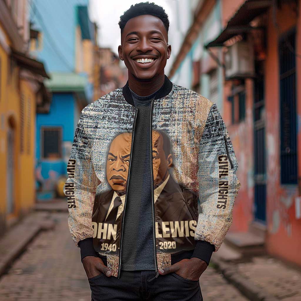John Lewis Sleeve Zip Bomber Jacket with Freedom Quote Graphic Civil Rights and Legacy Tribute - African Pride